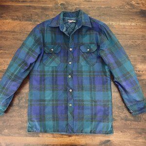 Vtg LifeTrends Shirt‎ Jacket Shacket 80s Mens M Grunge Blue Purple Plaid Quilted